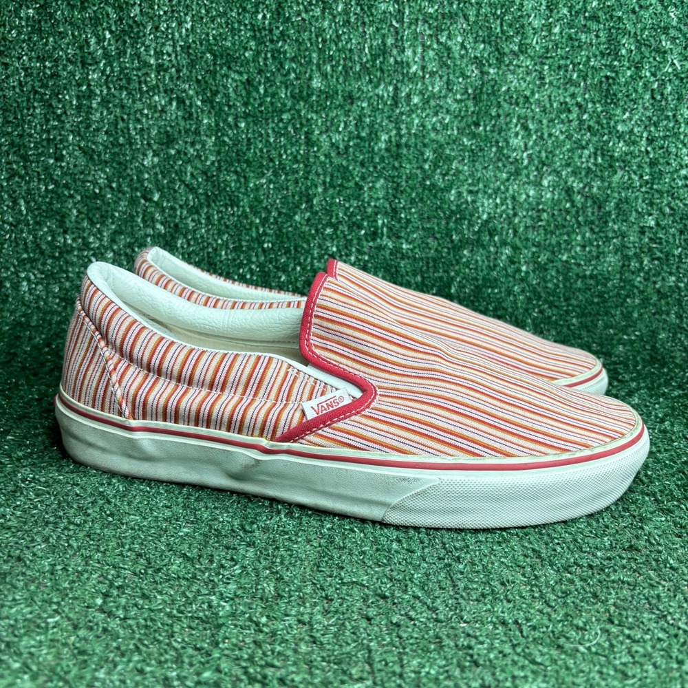 Vans Classic Slip-On Striped Canvas Skater Vintage Sneaker Orange‎ Red Mens 10.5